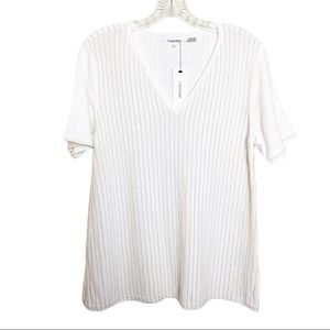 Calvin Klein Textured Knit Short Sleeve V-Neck Top